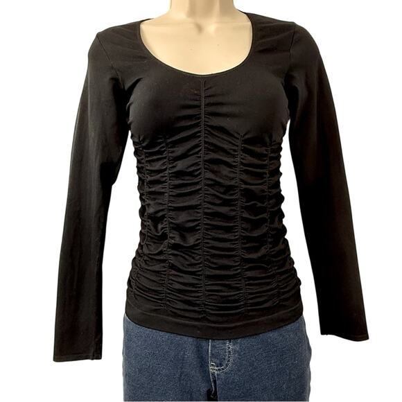 Last Tango Black Fitted Top Stretchy Ruched Detail No Seams Long Sleeve - Picture 16 of 16